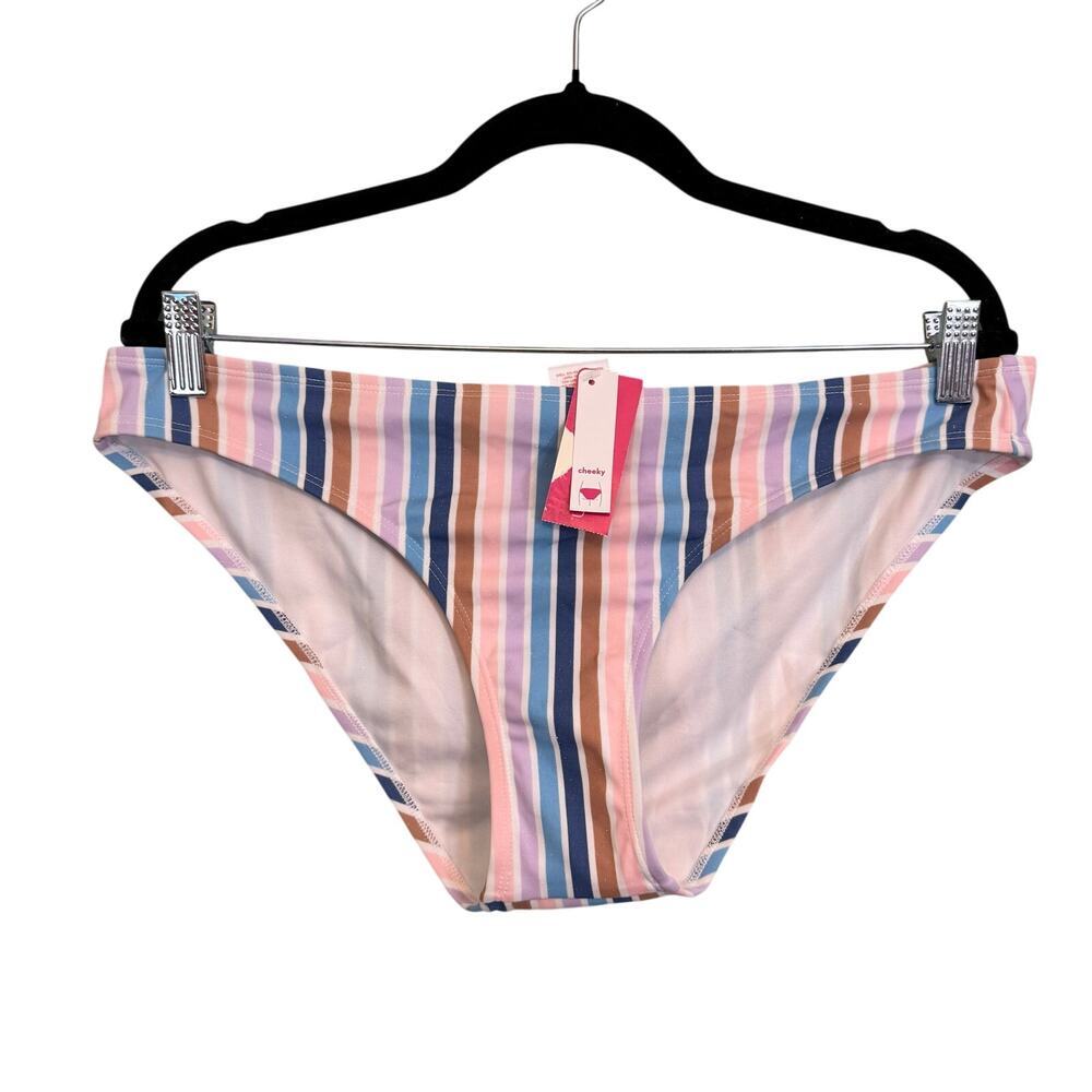 Xhilaration Bikini Bottom Juniors XL 12-14 Pink Striped Sparkly Beach Summer NWT